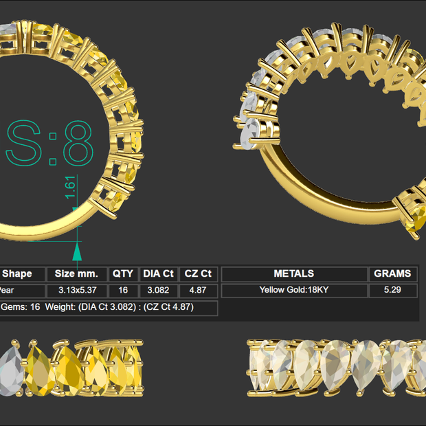Final payment link  for user1799653893559296 18k yellow gold band with 8 white diamonds and 8 yellow diamonds size8（副本）