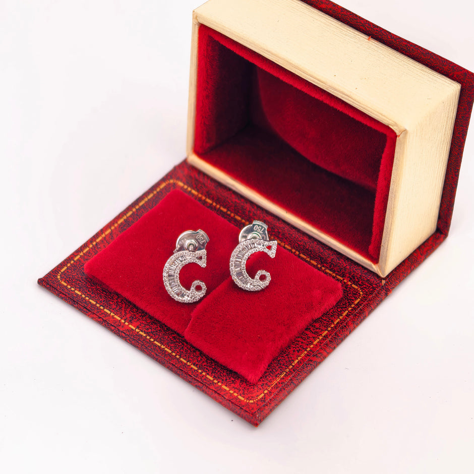 14K White Gold Lab-Grown Diamond Initial C Stud Earrings