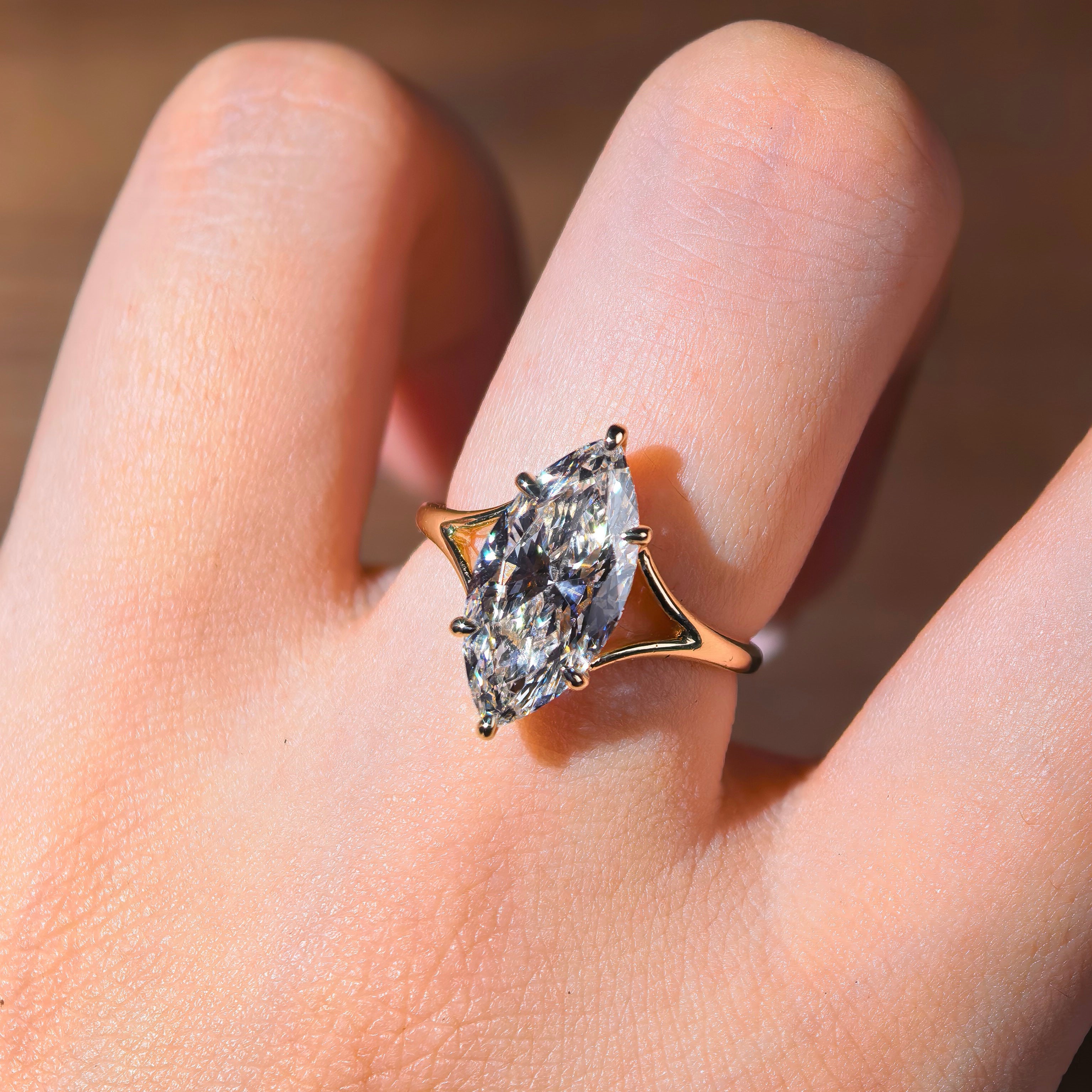 me004 14K Yellow Gold 3.01 Carat Marquise Cut Lab-Grown Diamond E VVS2 Solitaire Ring