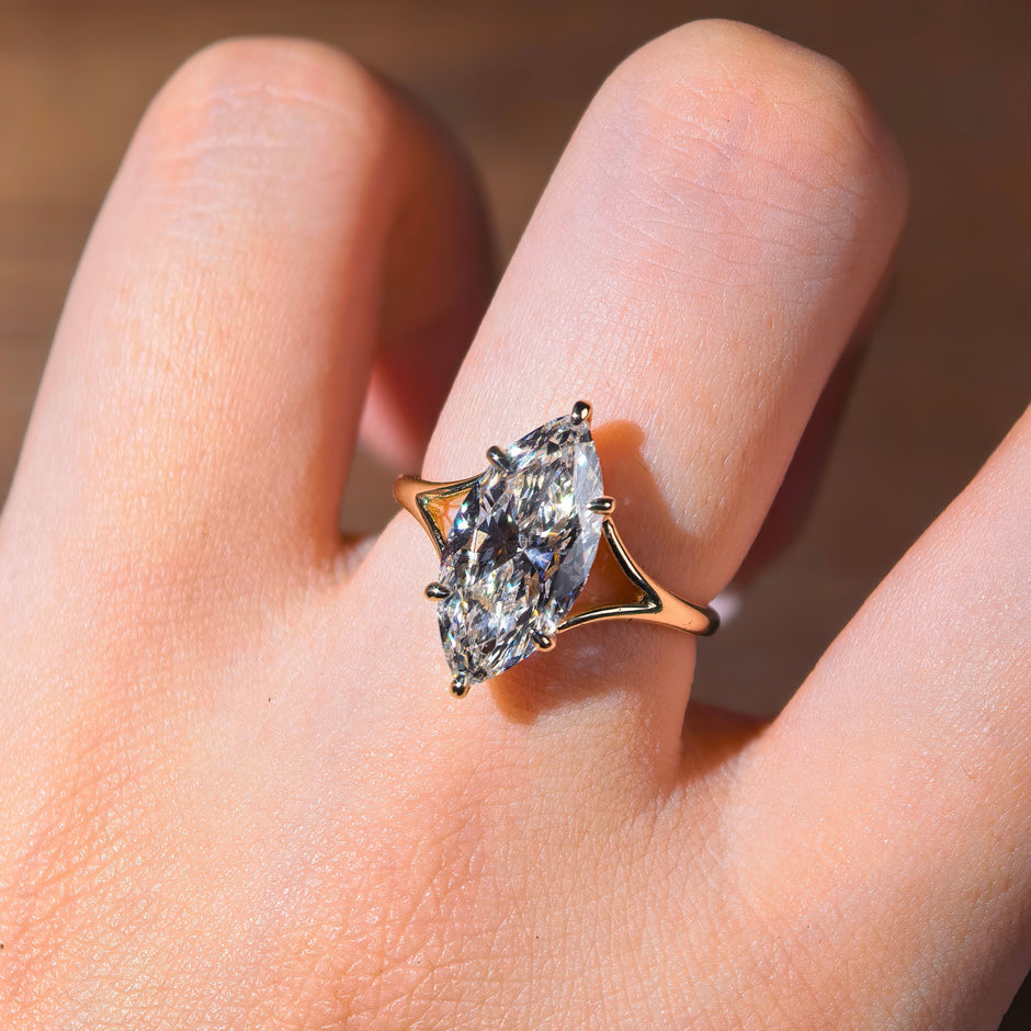 me004 14K Yellow Gold 3.01 Carat Marquise Cut Lab-Grown Diamond E VVS2 Solitaire Ring