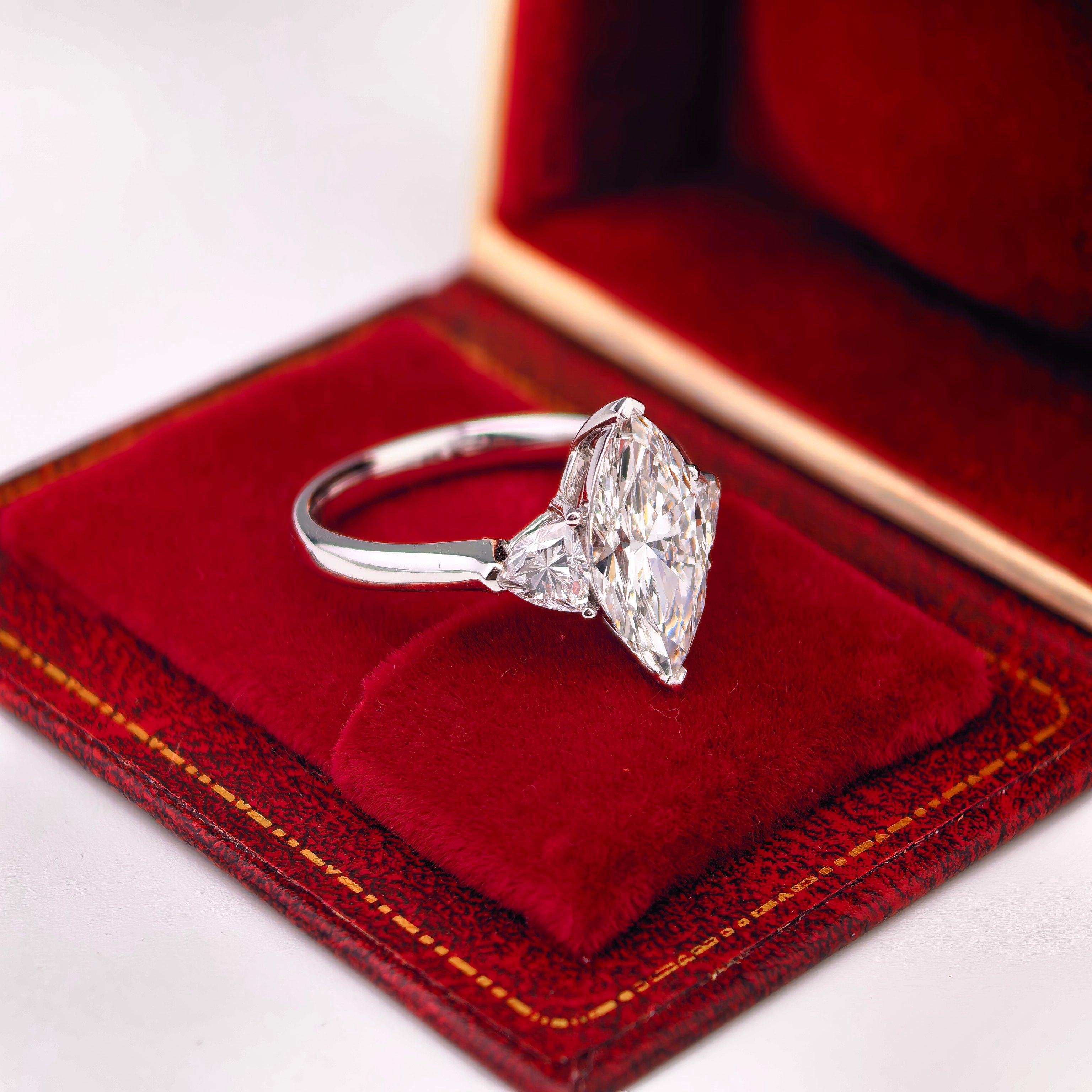 me002 14K White Gold 2.01 Carat Marquise Cut Lab-Grown Diamond E VVS2 Three-Stone Ring