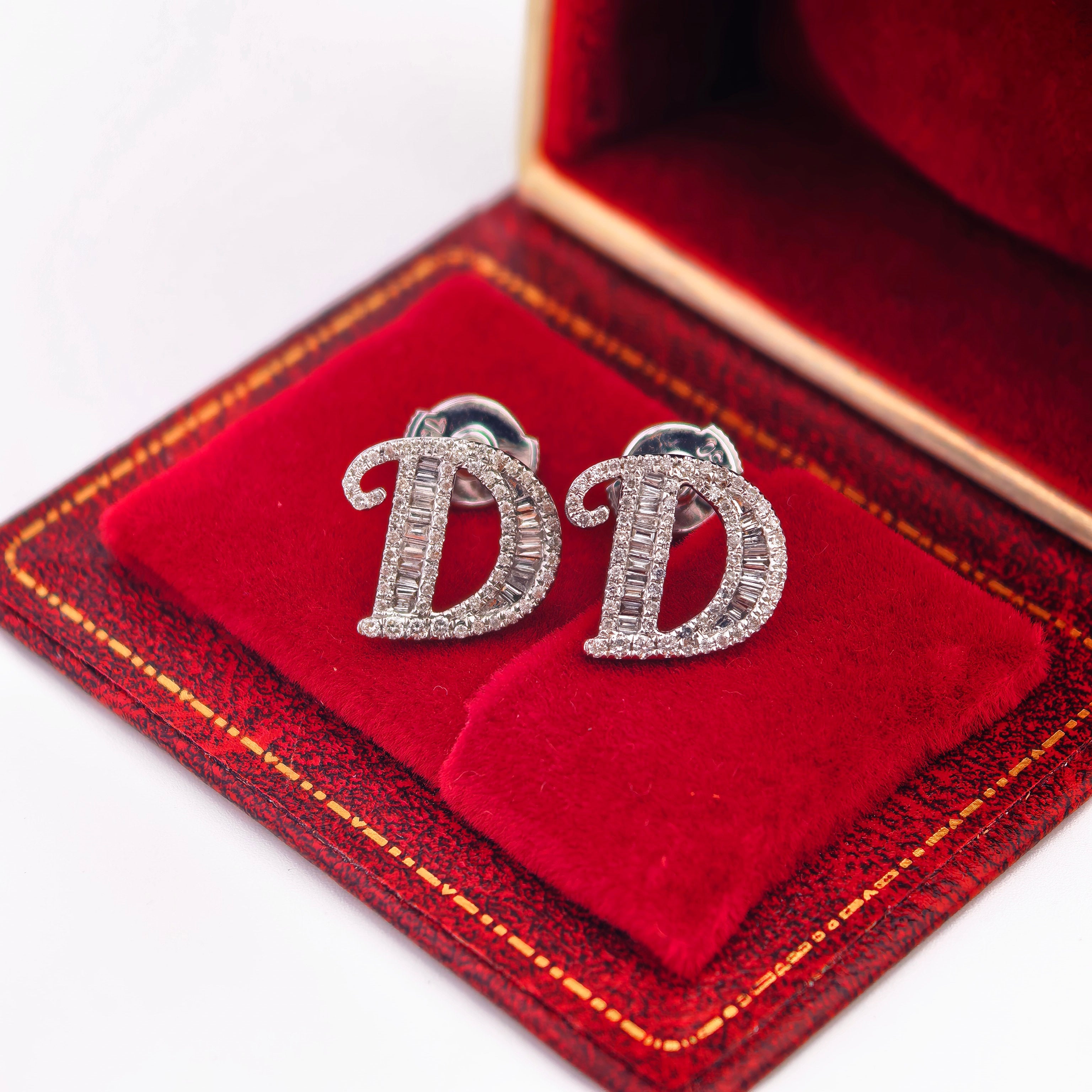 14K White Gold Lab-Grown Diamond Initial D Stud Earrings