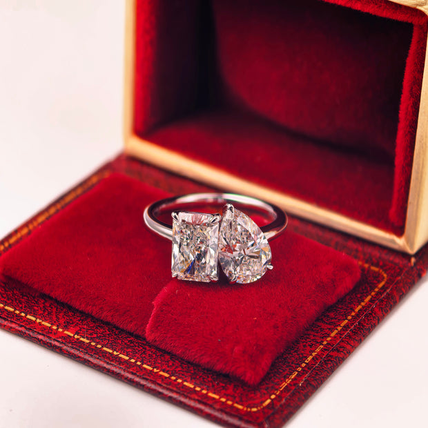 tw003 14K White Gold 2.04 Carat Radiant +2.04 Carat Pear Shape Lab-Grown Diamond E VVS2 Ring