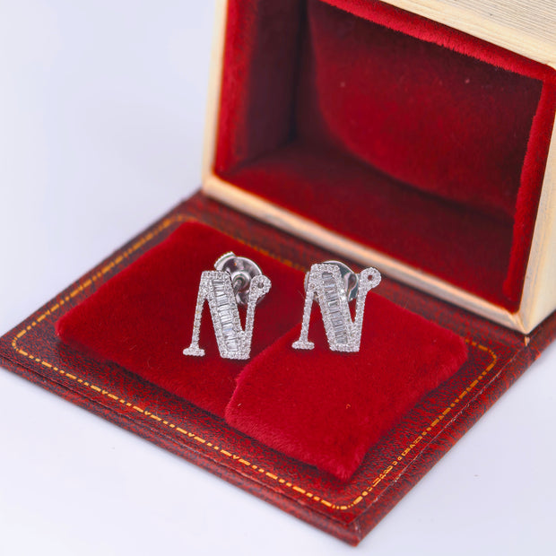14K White Gold Lab-Grown Diamond Initial N Stud Earrings