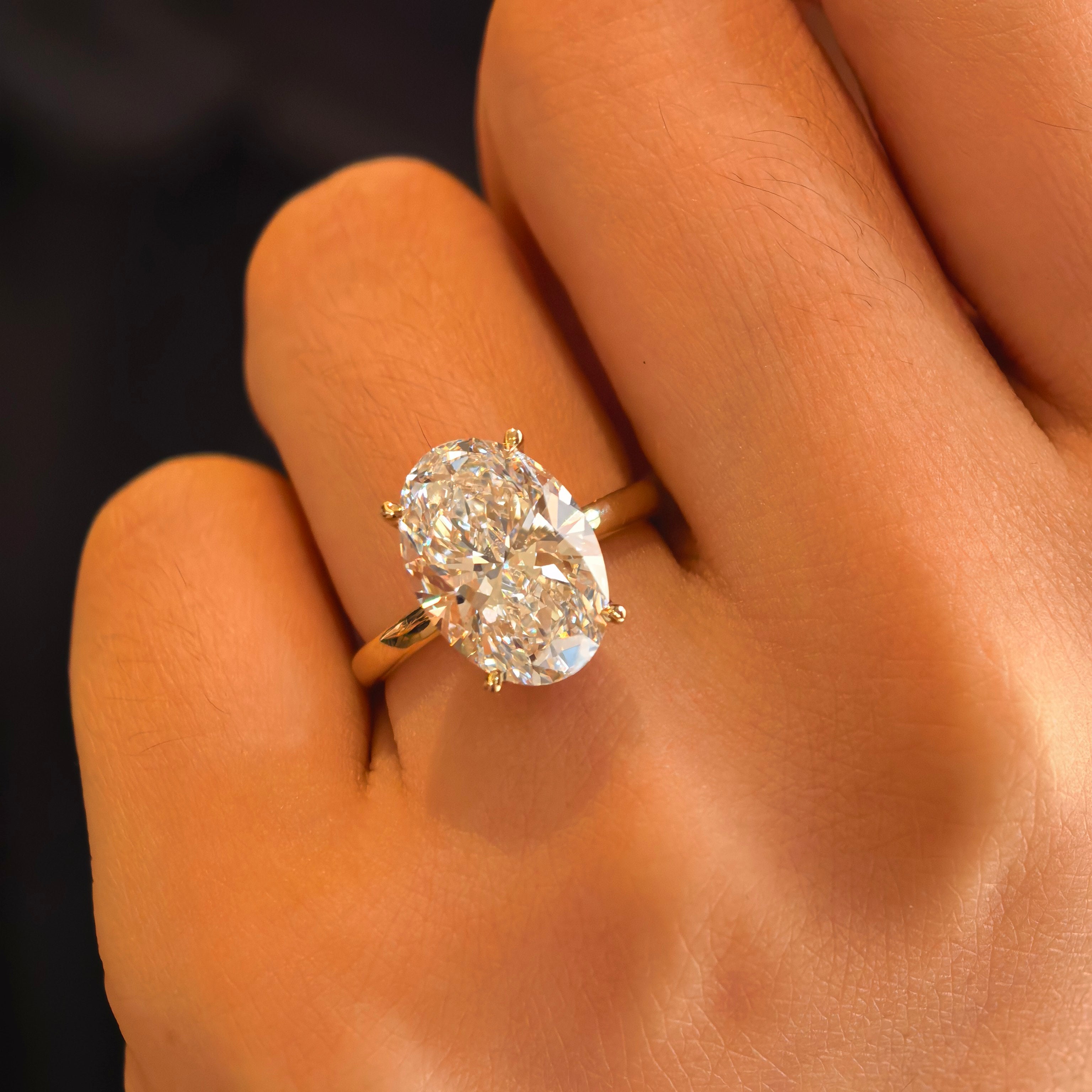 14k Yellow Gold 5.09 Carat Oval Cut Lab-Grown Diamond E VVS2 Hidden Halo