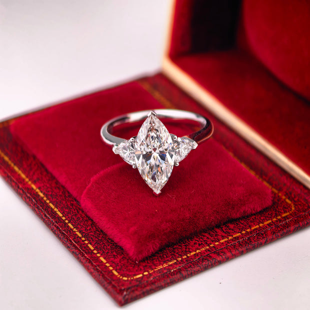 me002 14K White Gold 2.01 Carat Marquise Cut Lab-Grown Diamond E VVS2 Three-Stone Ring