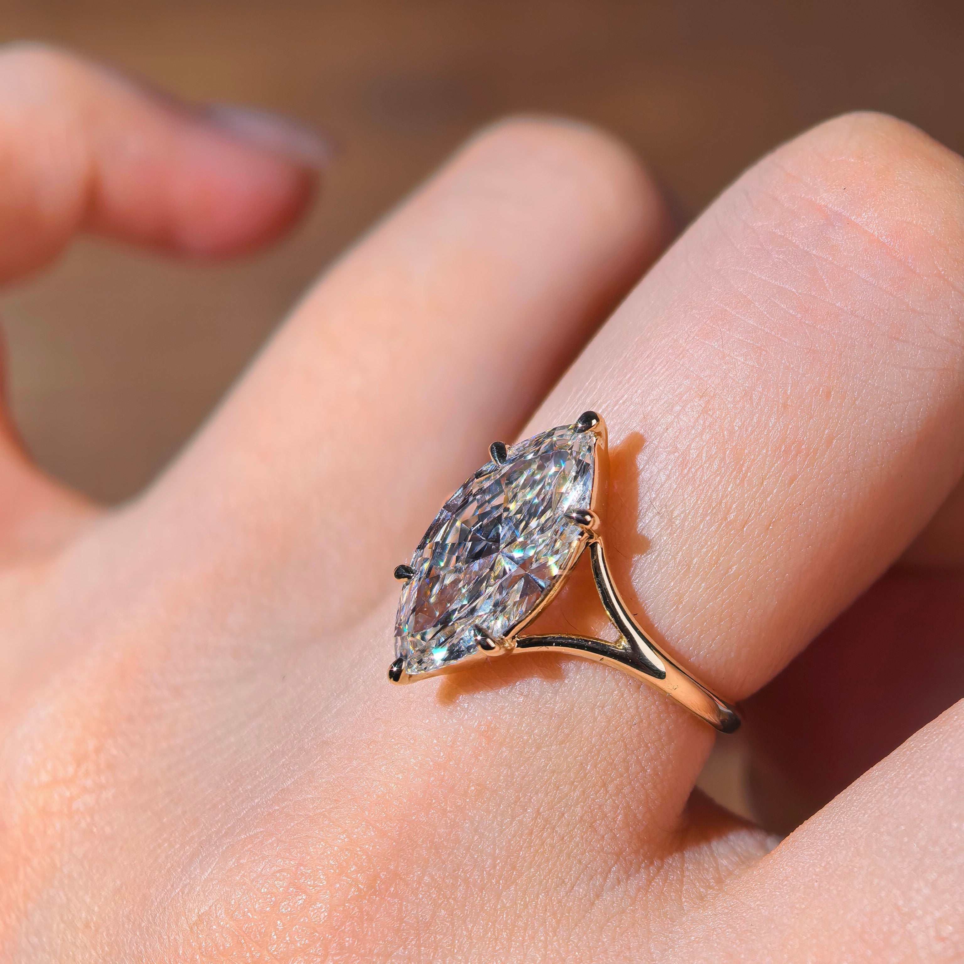 me004 14K Yellow Gold 3.01 Carat Marquise Cut Lab-Grown Diamond E VVS2 Solitaire Ring