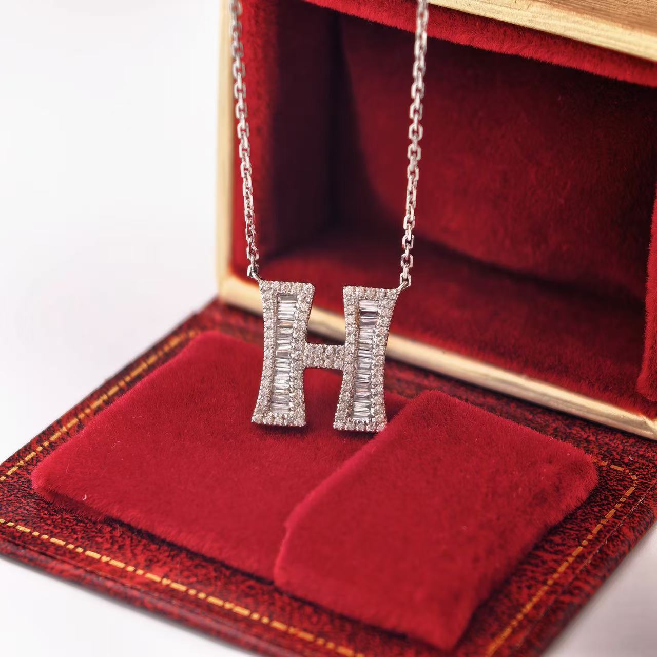 14k White gold with lab diamond Initial H necklace