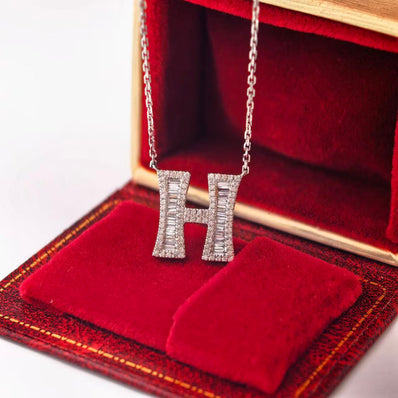 14k White gold with lab diamond Initial H necklace