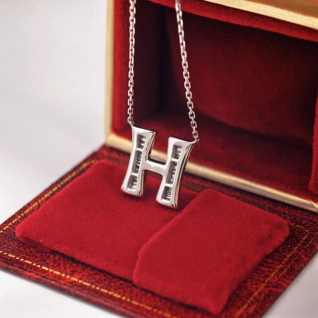14k White gold with lab diamond Initial H necklace
