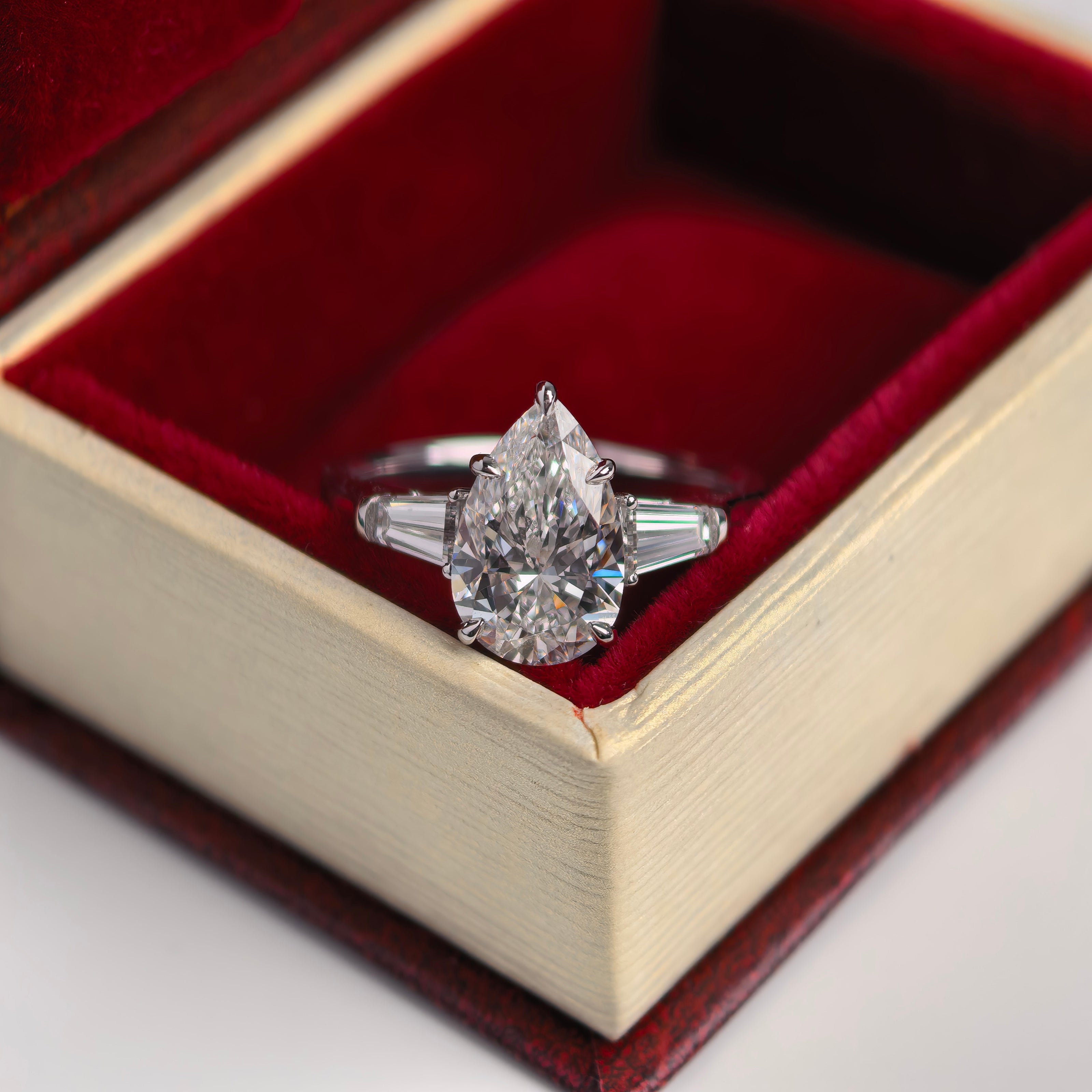 18K White Gold 2.06 Carat Pear Shape Lab-Grown Diamond E VVS2 Three-Stone Ring