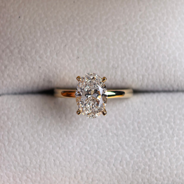 14K Yellow Gold 2.00 Carat Oval Cut Lab-Grown Diamond E VVS2 Hidden Halo Ring