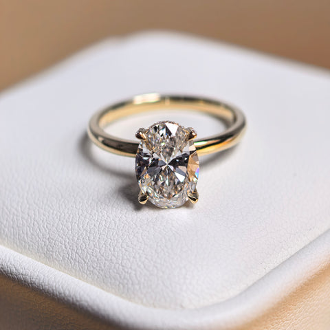 14k Yellow Gold 5.09 Carat Oval Cut Lab-Grown Diamond E VVS2 Hidden Halo