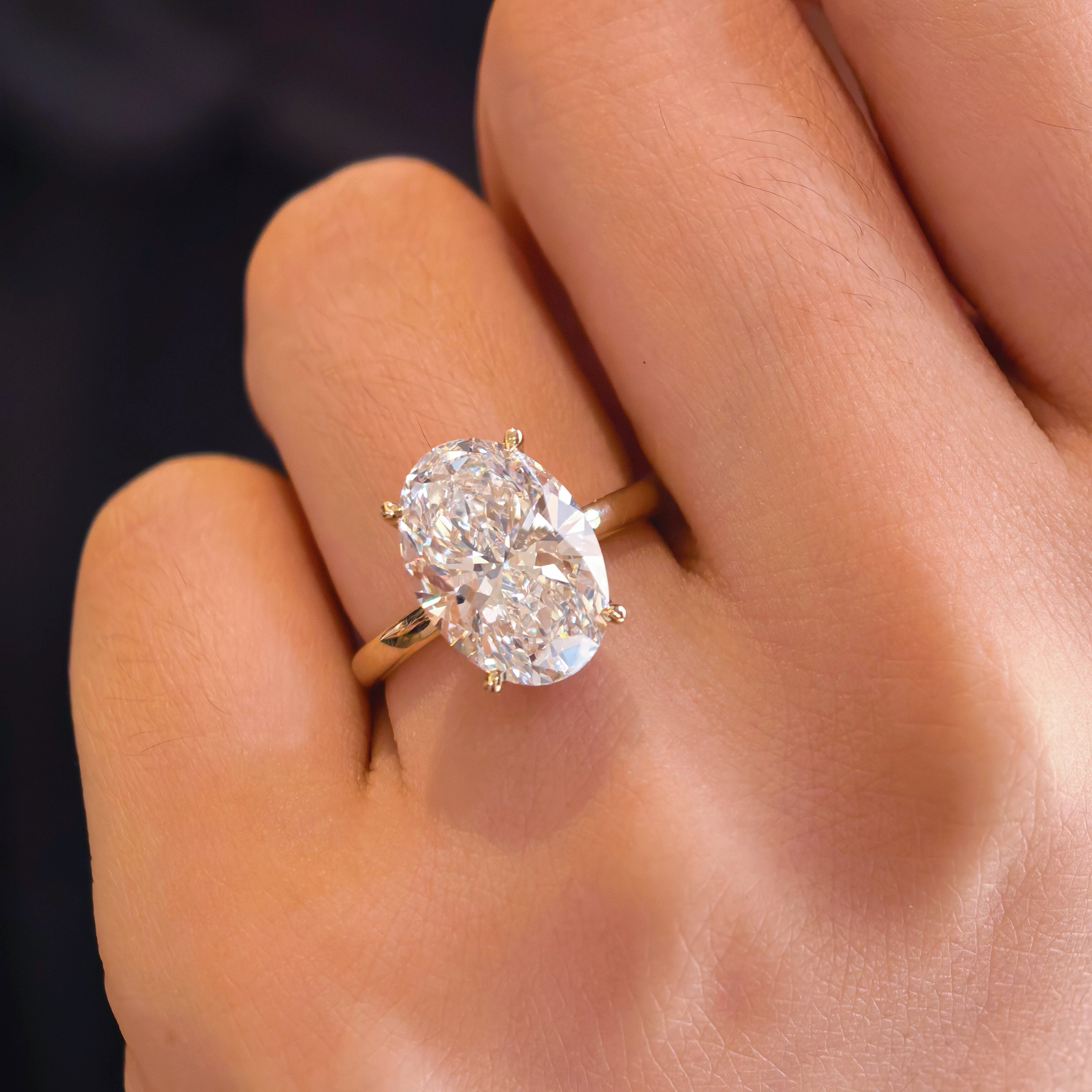 ol004 14k Yellow Gold 5.09 Carat Oval Cut Lab-Grown Diamond E VVS2 Hidden Halo Ring