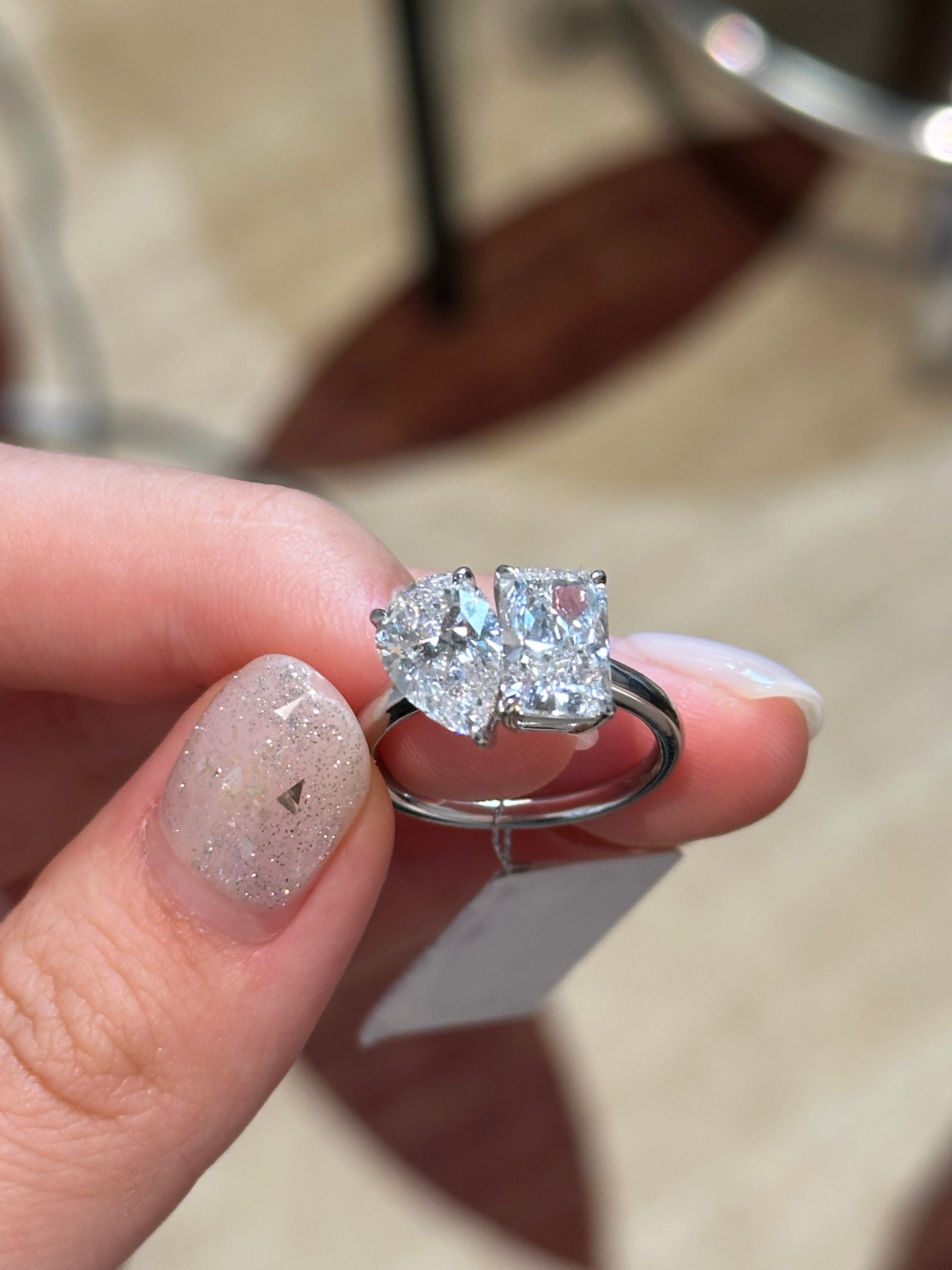 deposit private link for Amysews,1.51ct E color VVS2 pear cut diamond and radiant cut diamond with white gold band, size 9