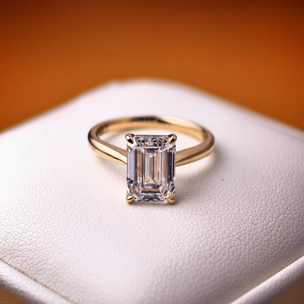 ed005 14K Yellow Gold 3.07 Carat Emerald Cut Lab-Grown Diamond E VVS2 Solitaire Ring