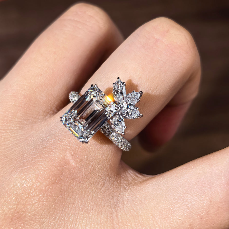 ed002 14K White Gold 5.02 Carat Emerald Cut Lab-Grown Diamond E VVS2 Ring