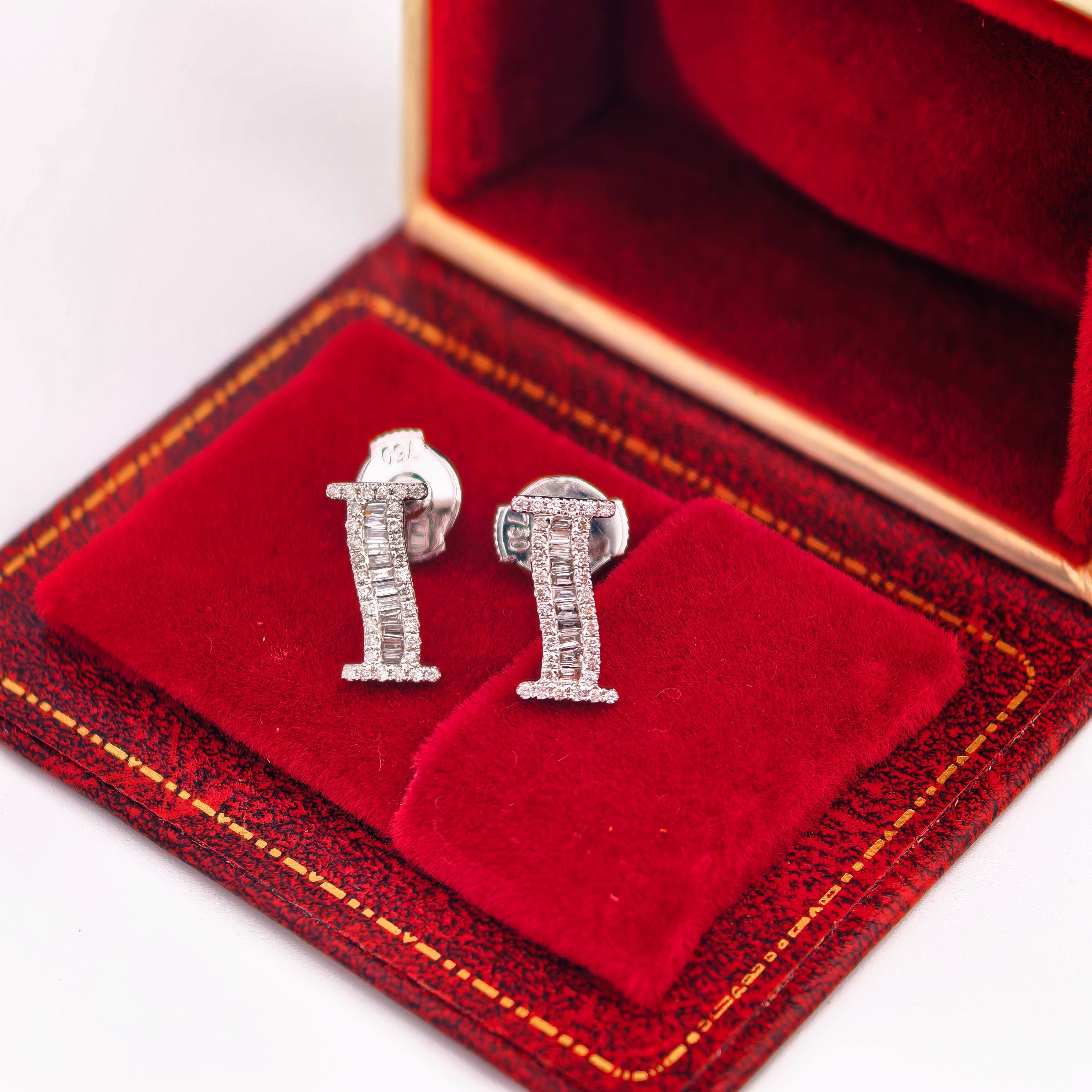 14K White Gold Lab-Grown Diamond Initial I Stud Earrings
