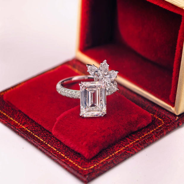 ed002 14K White Gold 5.02 Carat Emerald Cut Lab-Grown Diamond E VVS2 Ring