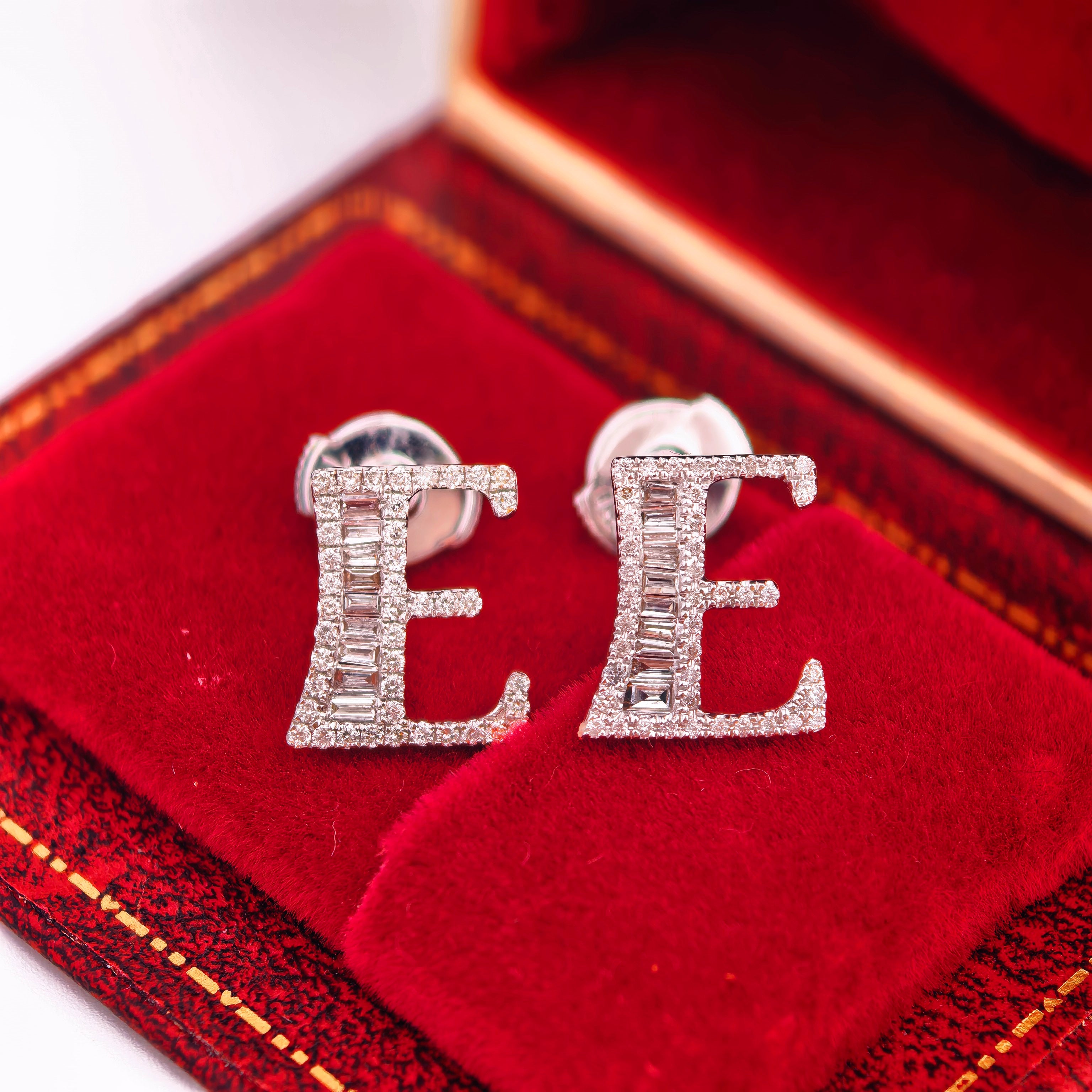 14K White Gold Lab-Grown Diamond Initial E Stud Earrings