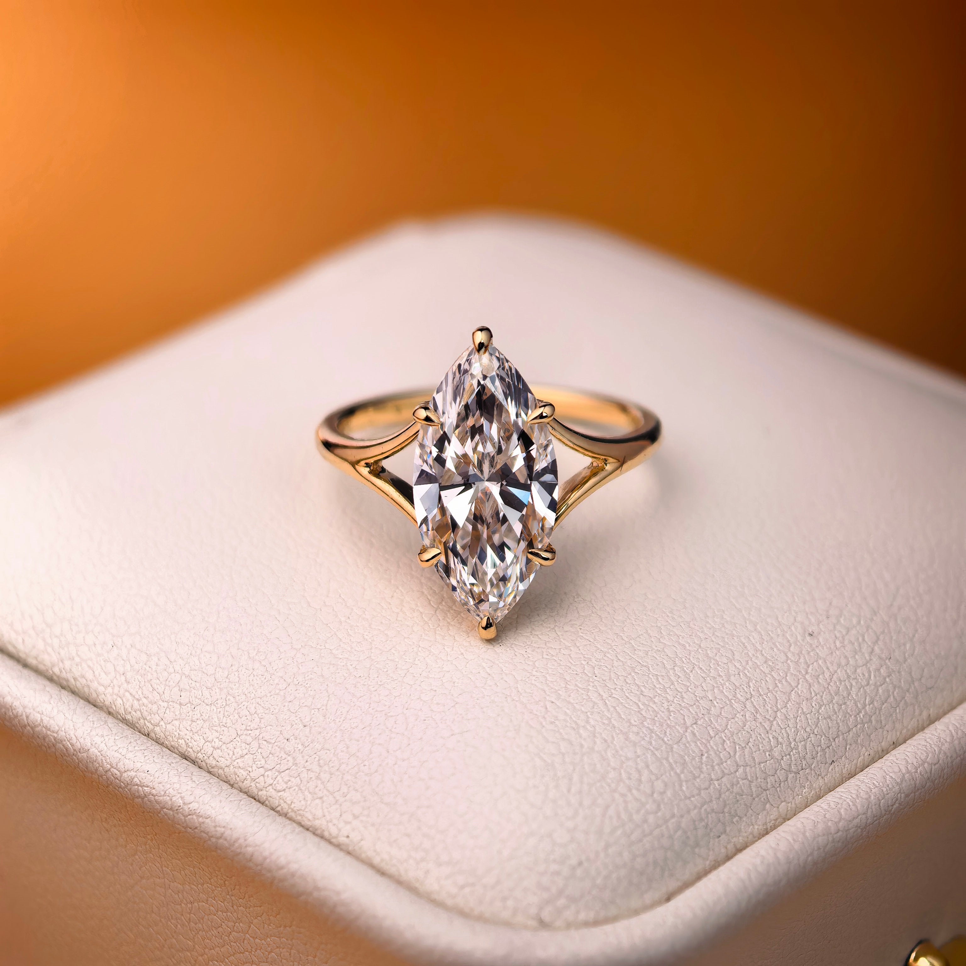 me004 14K Yellow Gold 3.01 Carat Marquise Cut Lab-Grown Diamond E VVS2 Solitaire Ring