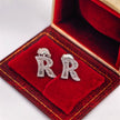 14K White Gold Lab-Grown Diamond Initial R Stud Earrings