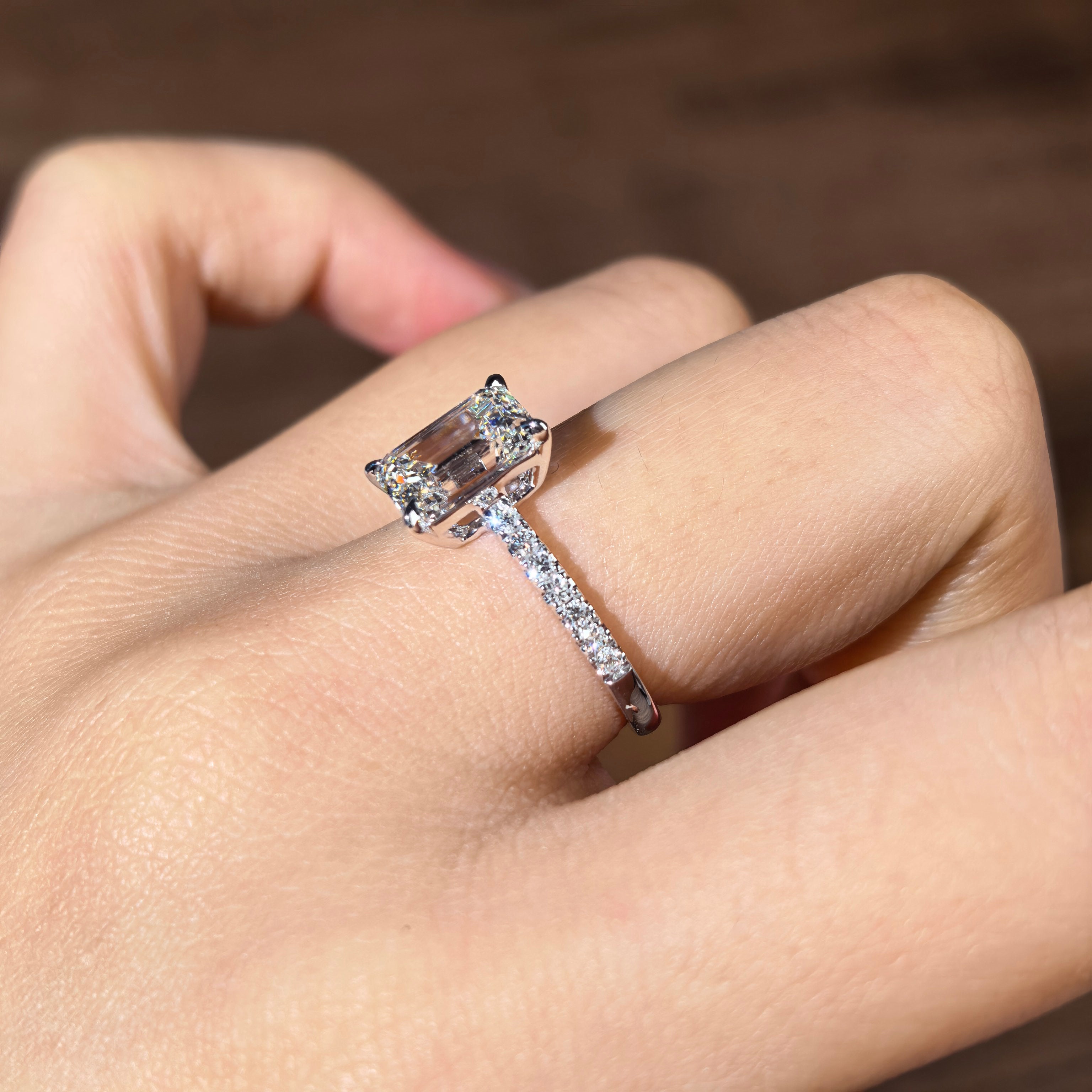 ed004 14K White Gold 2.11 Carat Emerald Cut Lab-Grown Diamond E VVS2 Solitaire Ring