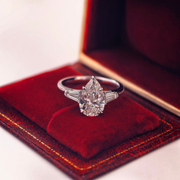 pr002 14K White Gold 2.06 Carat Pear Shape Lab-Grown Diamond E VVS2 Three-Stone Ring