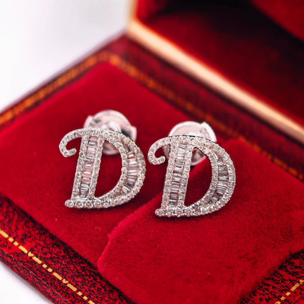 14K White Gold Lab-Grown Diamond Initial D Stud Earrings