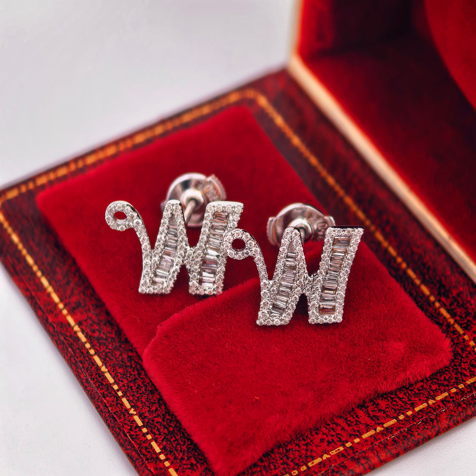 14K White Gold Lab-Grown Diamond Initial W Stud Earrings