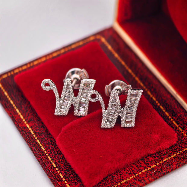14K White Gold Lab-Grown Diamond Initial W Stud Earrings