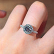 rd003 14K White Gold 1.00 Carat Round Brilliant Cut Lab-Grown Diamond E VVS2 Ring with Diamond Halo
