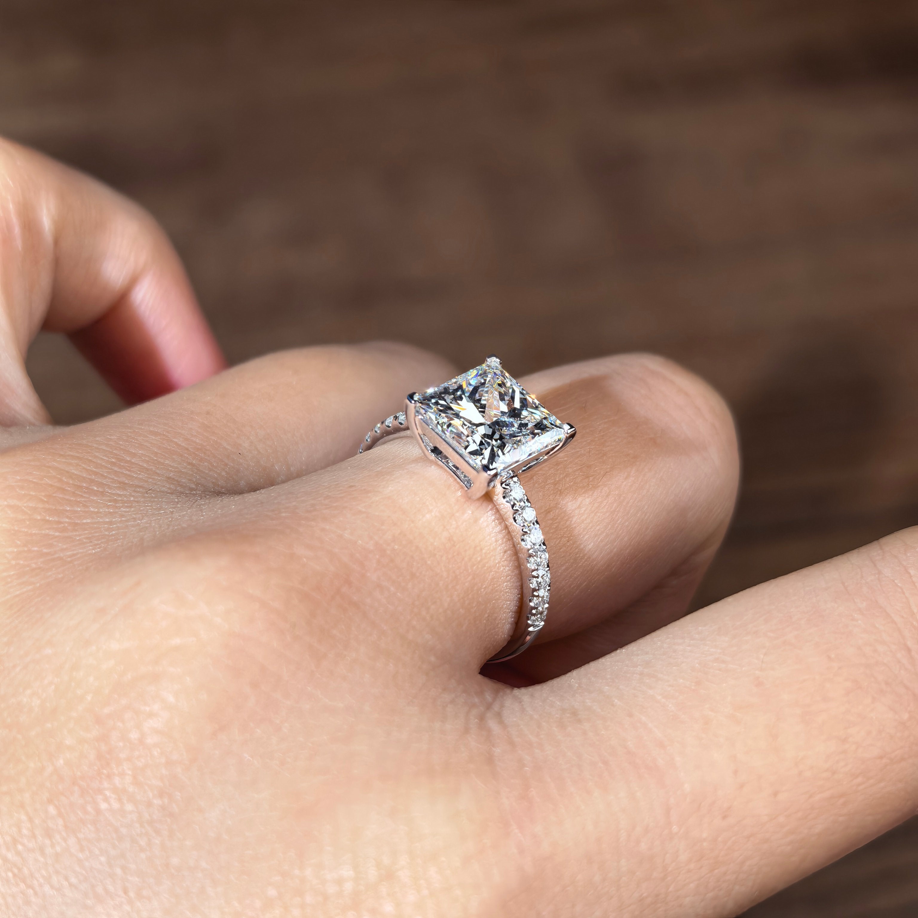 ps003 14K White Gold 3.02 Carat Princess Cut Lab-Grown Diamond E VVS2 Solitaire Ring