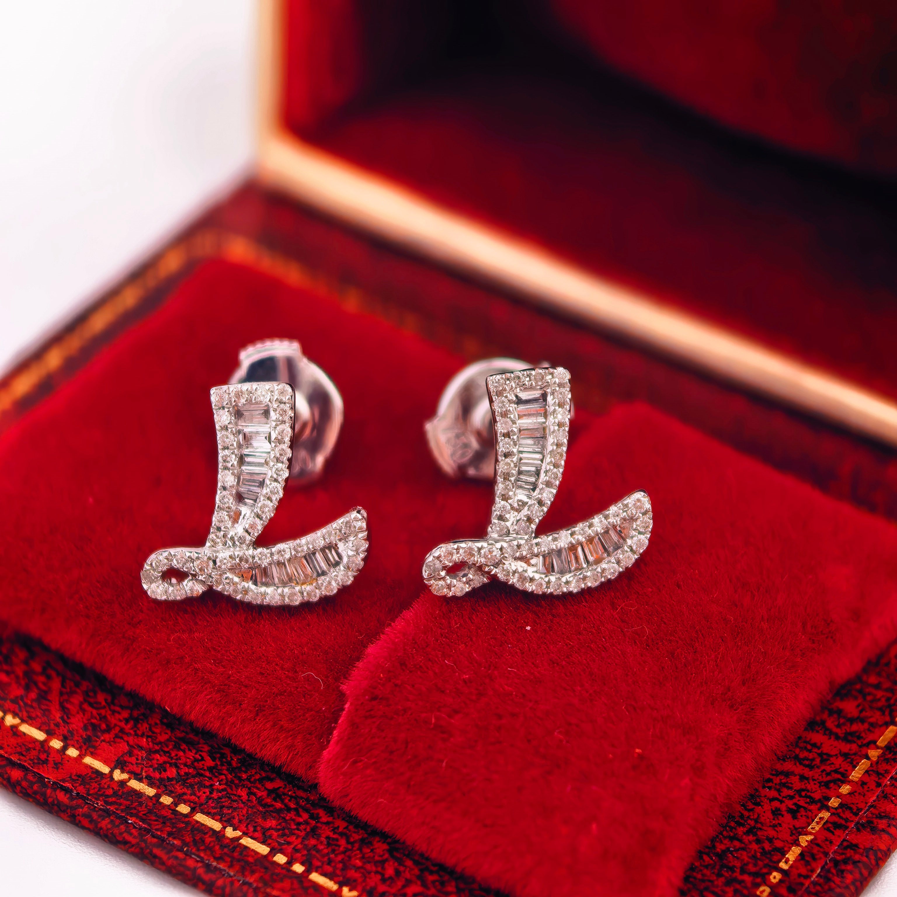 14K White Gold Lab-Grown Diamond Initial L Stud Earrings