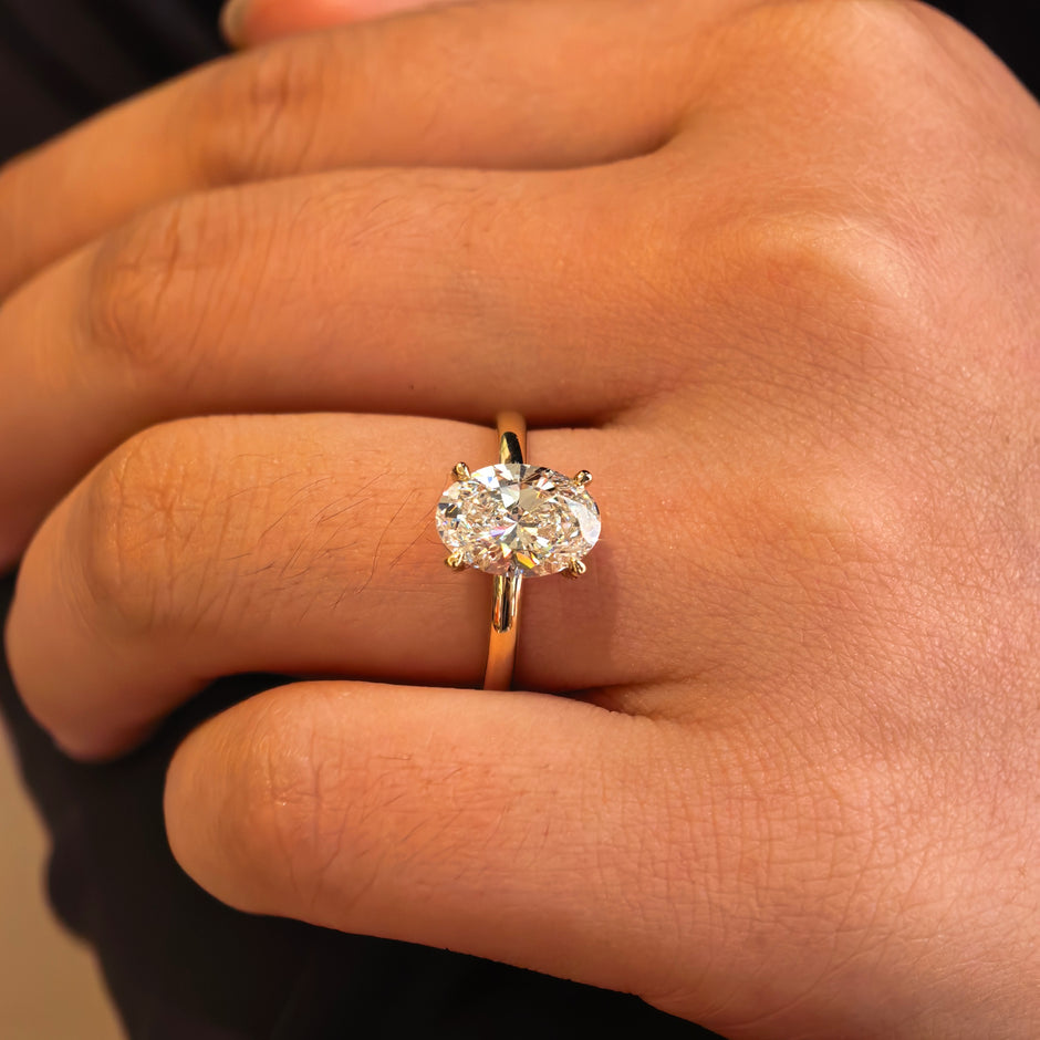 14K Yellow Gold 2.00 Carat Oval Cut Lab-Grown Diamond E VVS2 Hidden Halo Ring