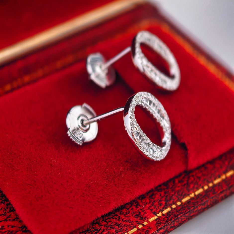 14K White Gold Lab-Grown Diamond Initial O Stud Earrings