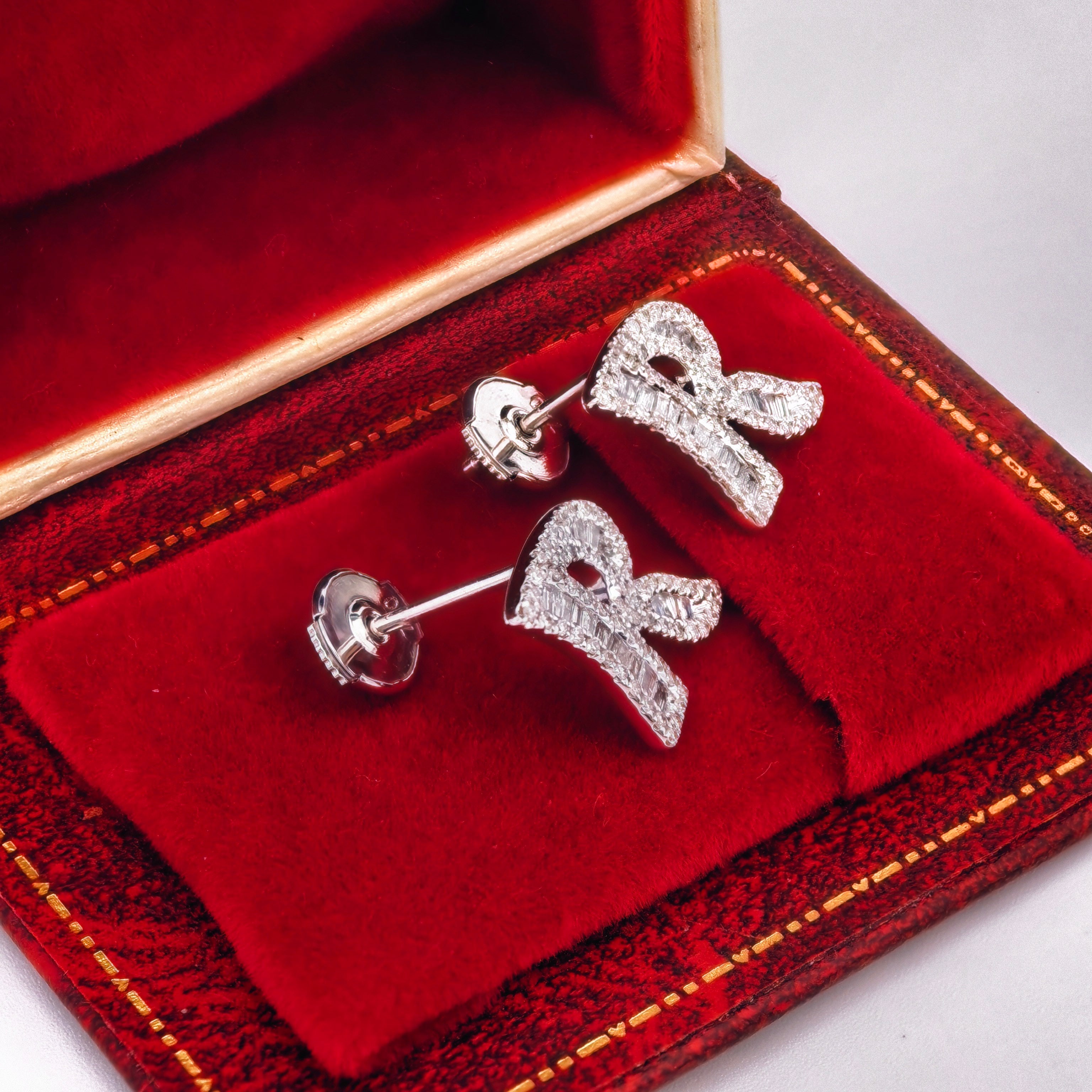 14K White Gold Lab-Grown Diamond Initial R Stud Earrings