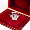 ed003 14K White Gold 4.08 Carat Emerald Cut Lab-Grown Diamond E VVS2 Three-Stone Ring
