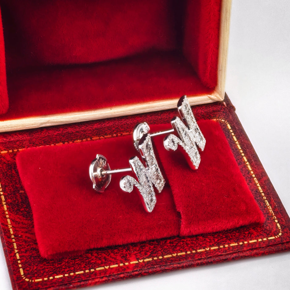 14K White Gold Lab-Grown Diamond Initial W Stud Earrings