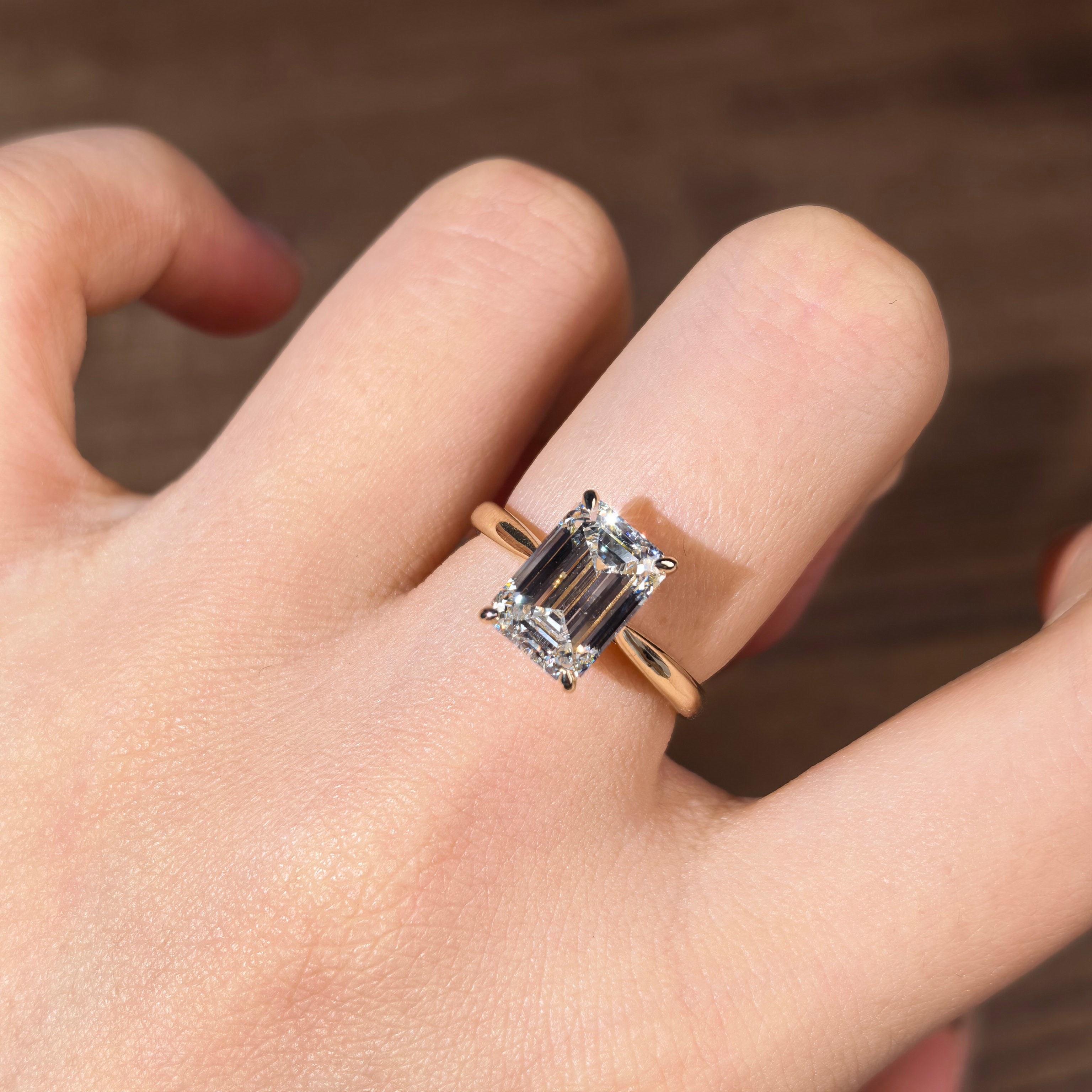 ed005 14K Yellow Gold 3.07 Carat Emerald Cut Lab-Grown Diamond E VVS2 Solitaire Ring