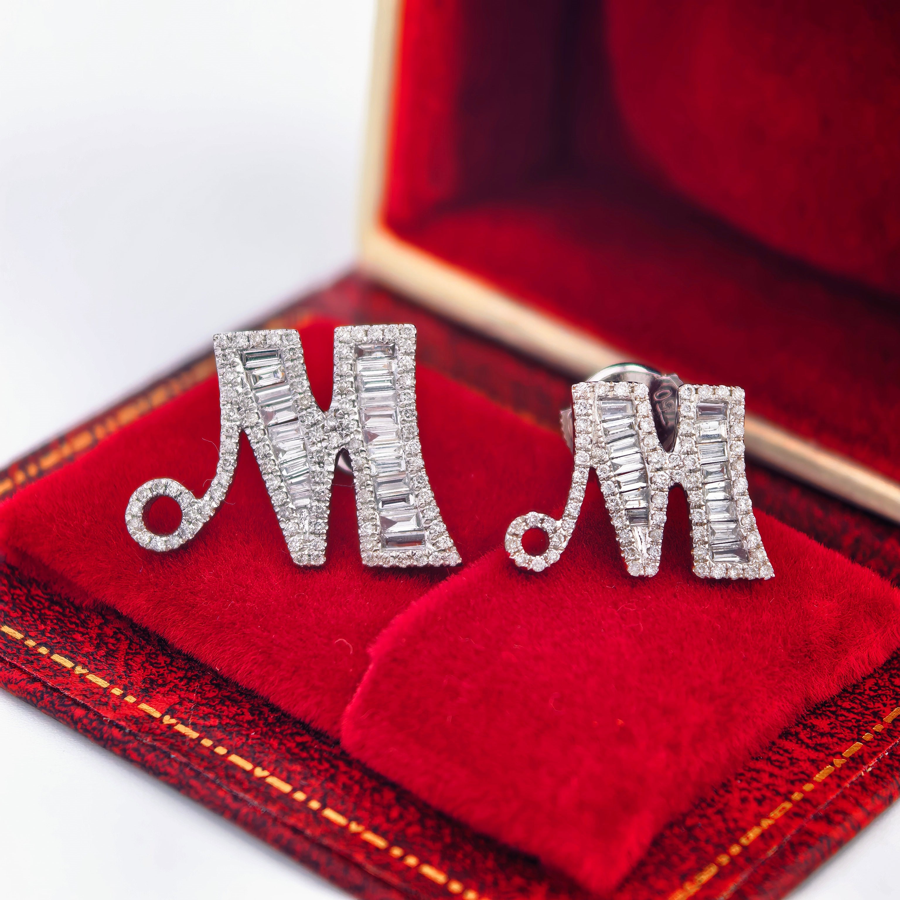 14K White Gold Lab-Grown Diamond Initial M Stud Earrings