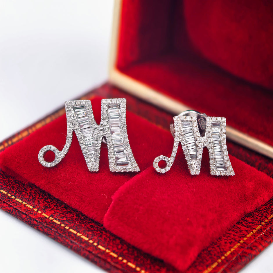 14K White Gold Lab-Grown Diamond Initial M Stud Earrings