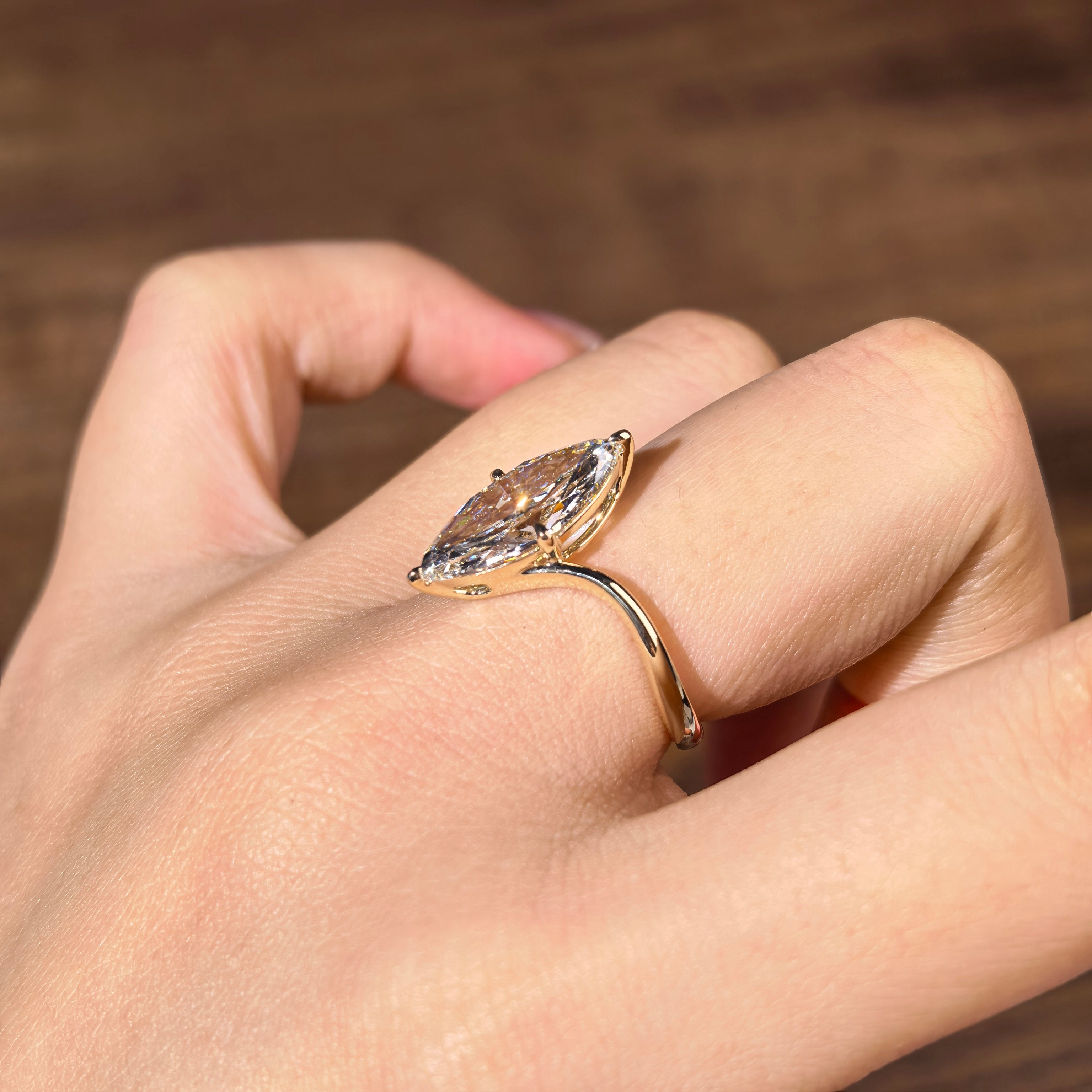 me005 14K Yellow Gold 3.05 Carat Marquise Cut Lab-Grown Diamond E VVS2 Solitaire Ring
