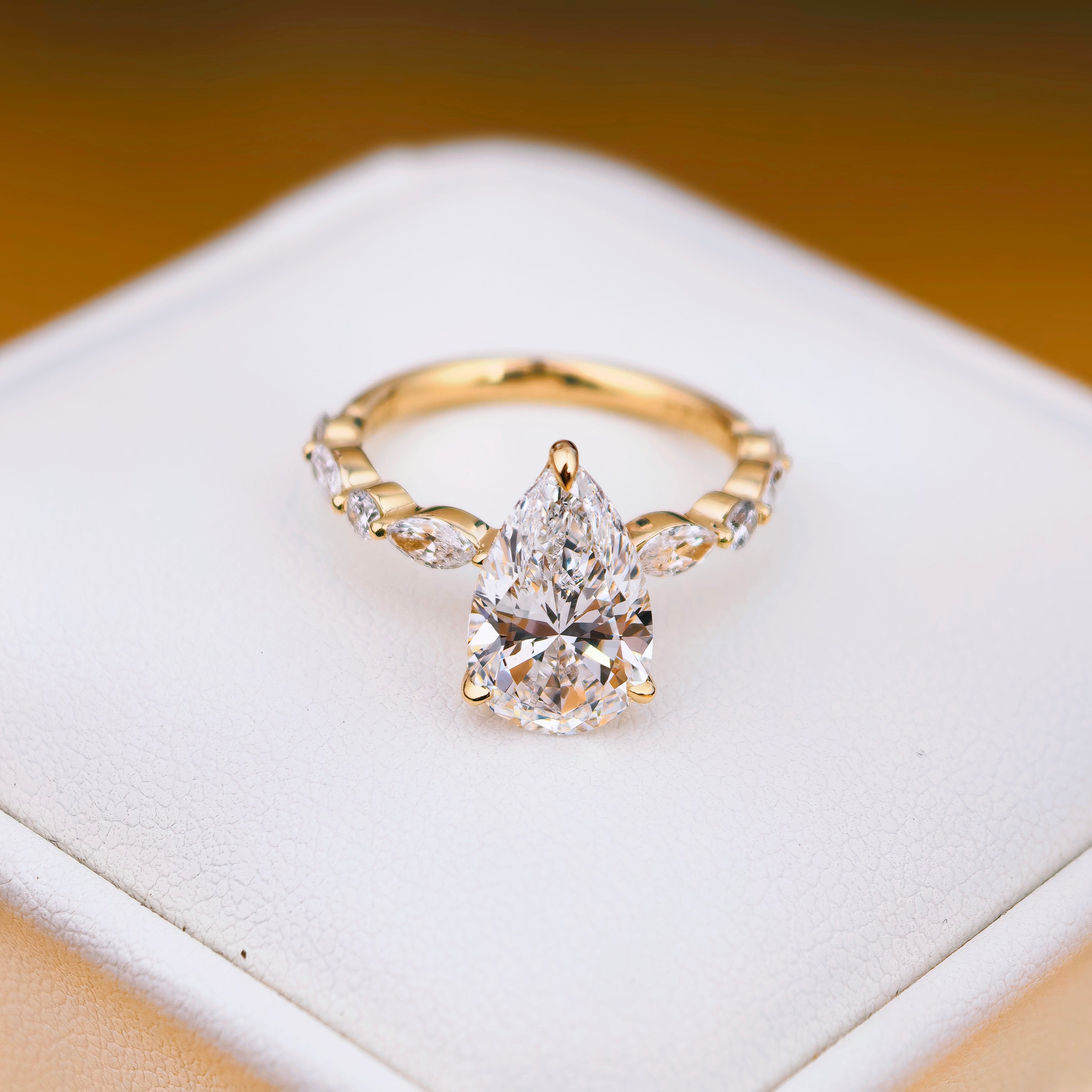pr005 14K Yellow Gold 3.01 Carat Pear Shape Lab-Grown Diamond E VVS2 Ring with Pear and Round Diamond Side Stones ring