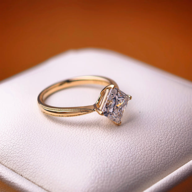 ps002 14K Yellow Gold 2.08 Carat Princess Cut Lab-Grown Diamond E VVS2 Solitaire Ring