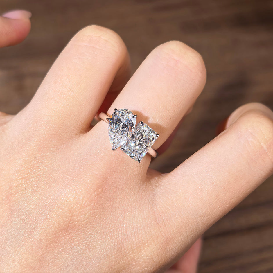 tw003 14K White Gold 2.04 Carat Radiant +2.04 Carat Pear Shape Lab-Grown Diamond E VVS2 Ring
