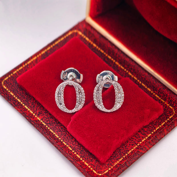 14K White Gold Lab-Grown Diamond Initial O Stud Earrings