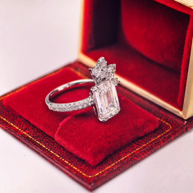 ed002 14K White Gold 5.02 Carat Emerald Cut Lab-Grown Diamond E VVS2 Ring