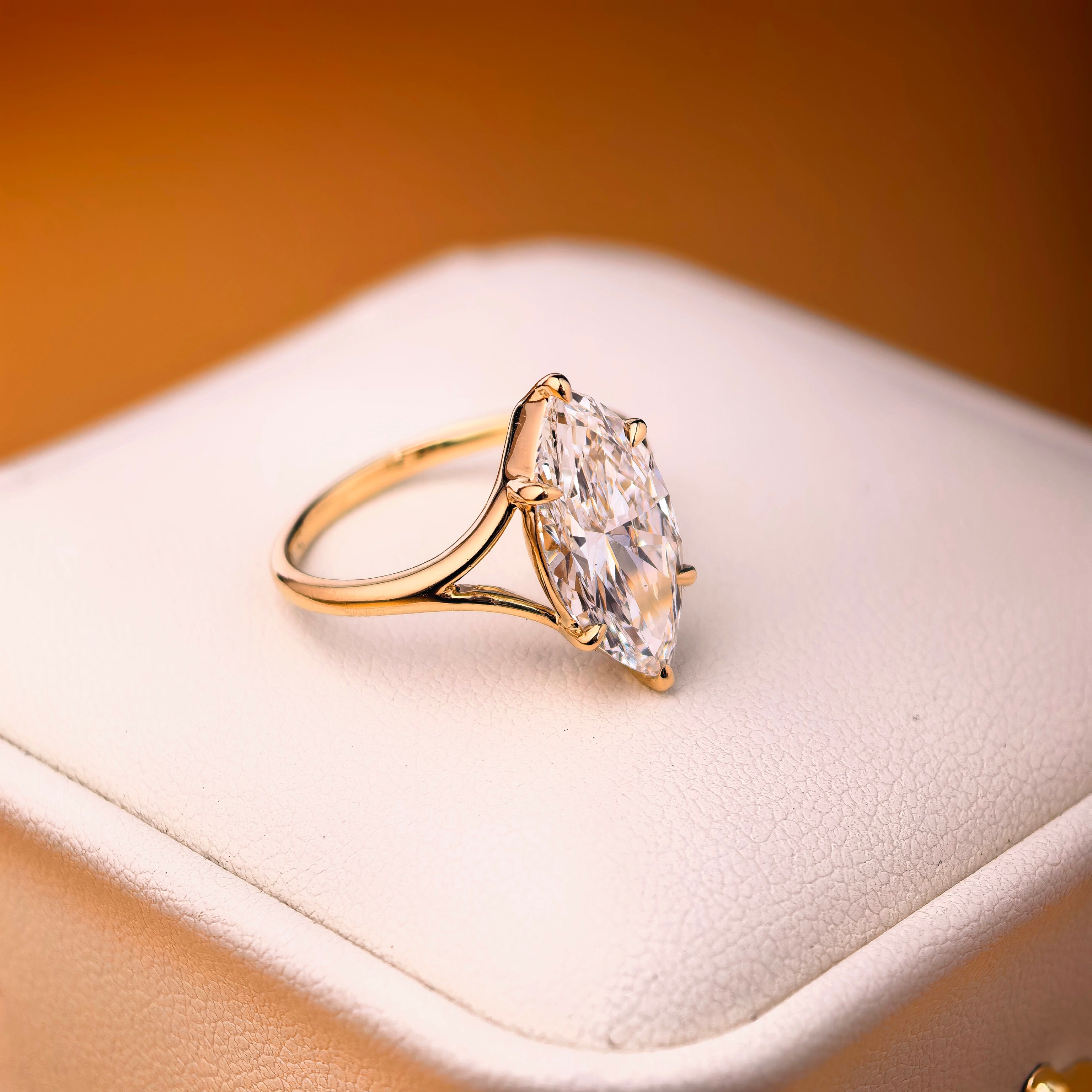 me004 14K Yellow Gold 3.01 Carat Marquise Cut Lab-Grown Diamond E VVS2 Solitaire Ring
