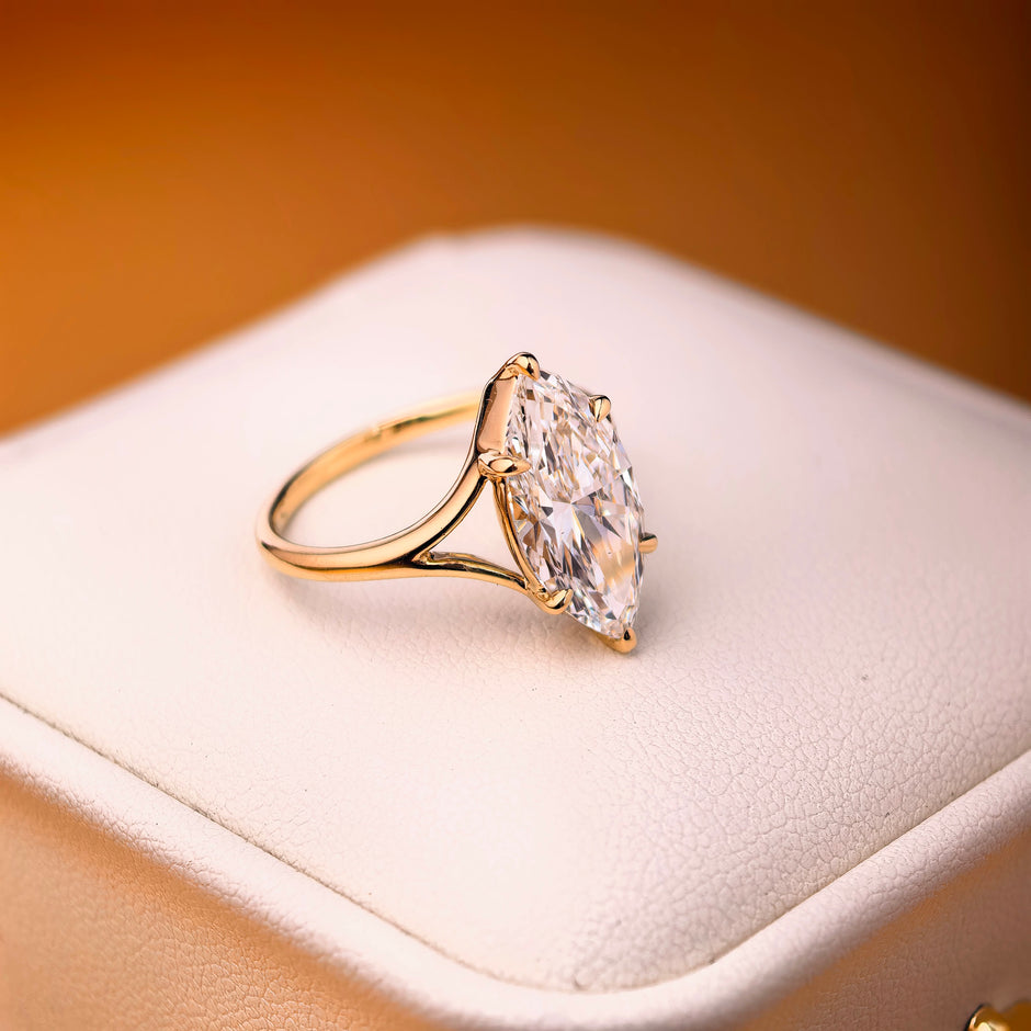 me004 14K Yellow Gold 3.01 Carat Marquise Cut Lab-Grown Diamond E VVS2 Solitaire Ring